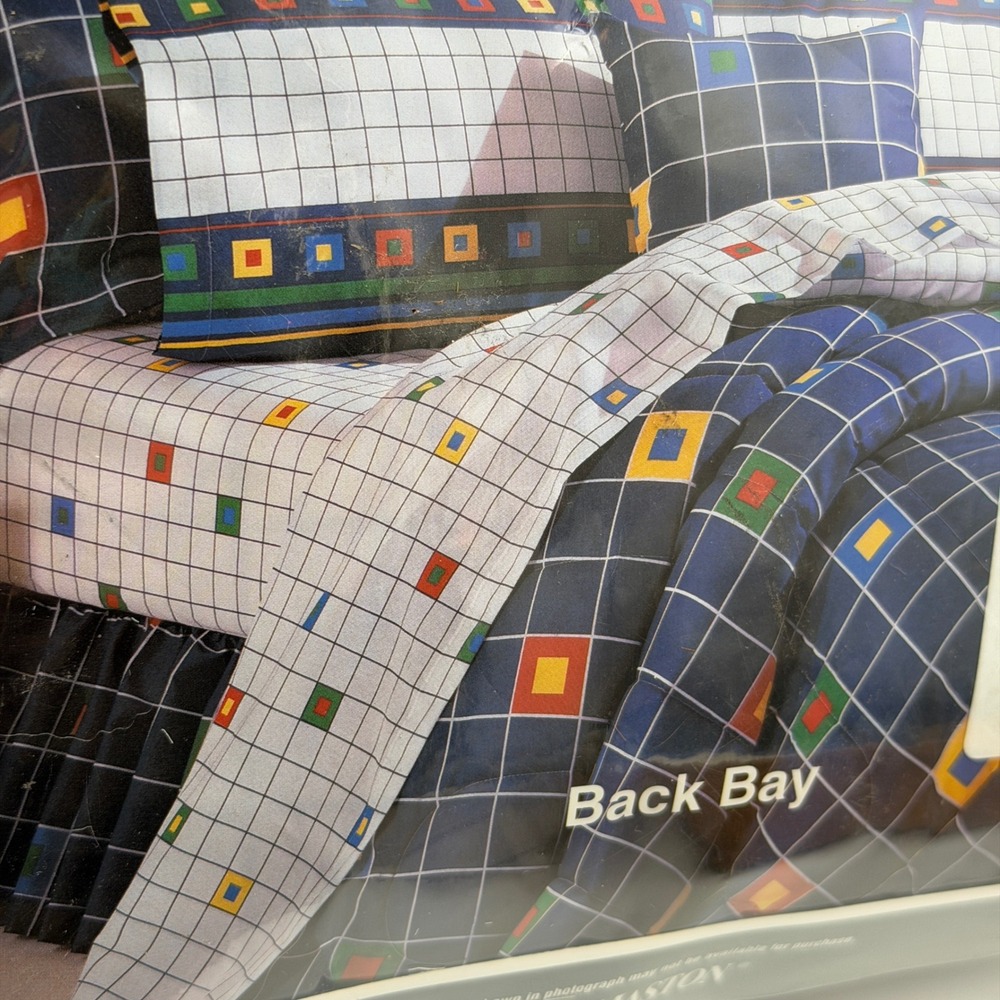 Thomaston Back Bay King Sheet Set 4pc Vintage 90s Geometric Grid Made in USA NEW - Picture 6 of 6